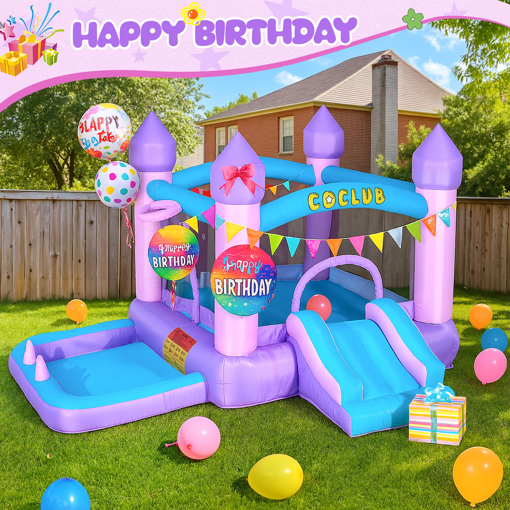 COCLUB Inflatable Bounce House for Kids Outdoor & Indoor, Toddler Bouncy Castle with Slide, Blower, Ball Pit - 6-in-1 Jumping Toy for Ages 2-5 (154x113x90”)