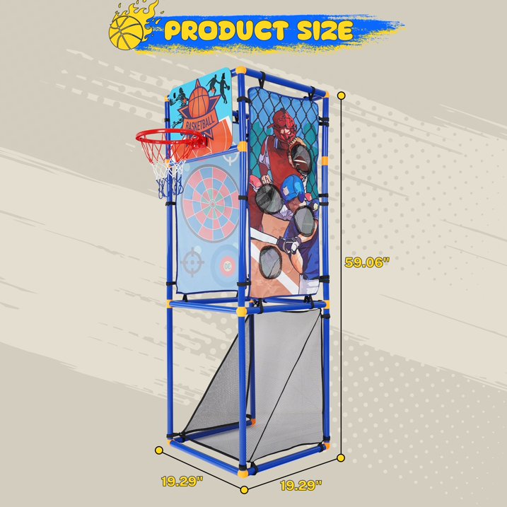5 in 1 Multi Sport Toss Game Set, Kids Arcade Basketball Game, Indoor Outdoor Basketball Hoop with Play Football, Baseball, Basketball, Soccer, Sticky Ball, Sport Game Toy Gift for Boys and Girls