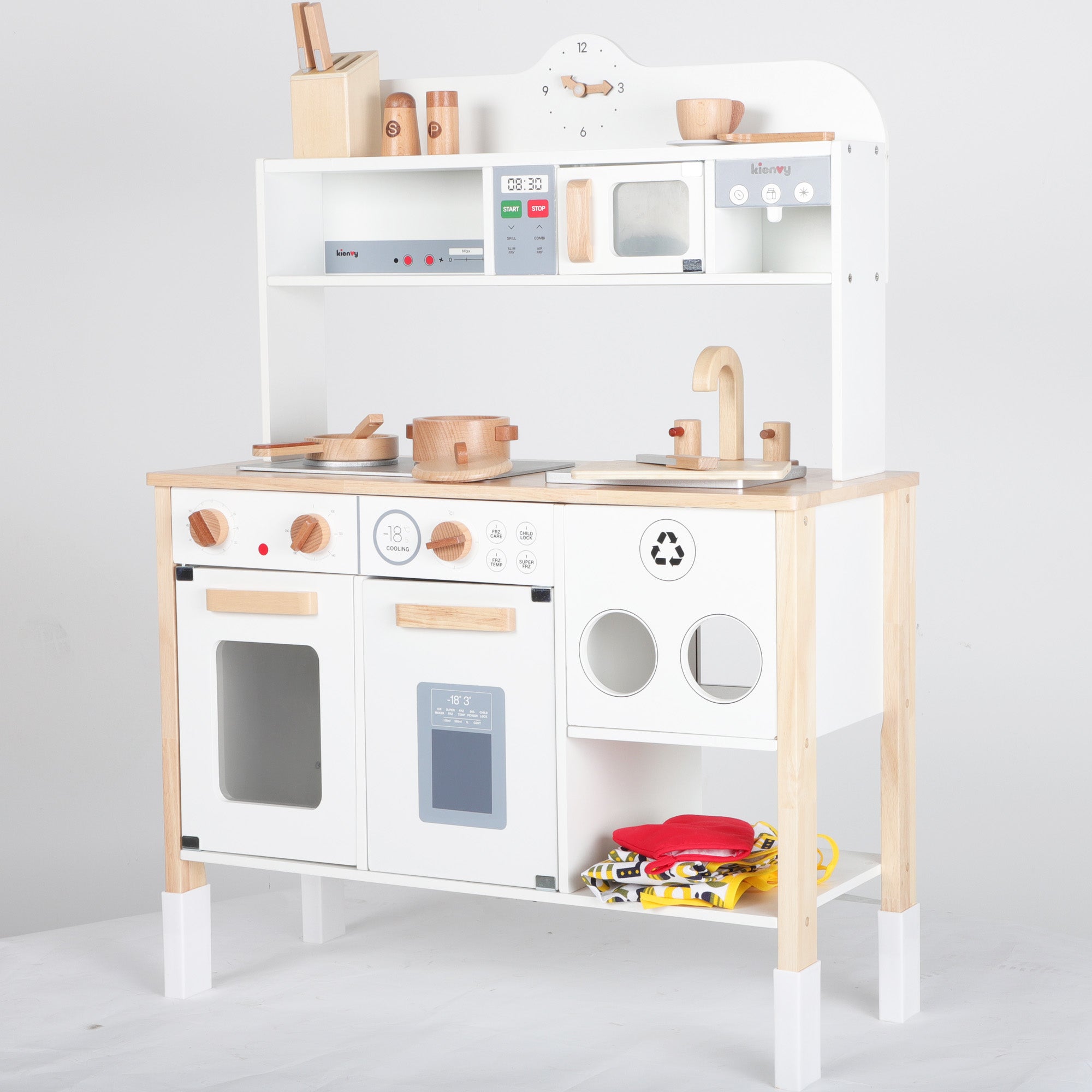 COCLUB Toddler Play Kitchen, Wooden Play Kitchen Toy Set Gift for Ages 1-3 with 18 Pcs Cookware Accessories