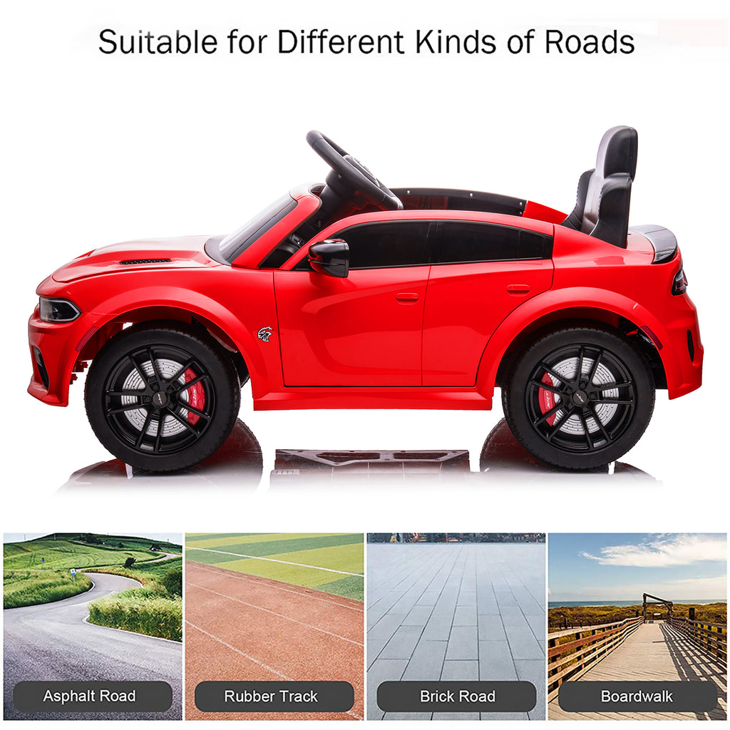 12V Ride On Car, Dodge Charger Powered Electric Car with Battery Powered, Bluetooth, Remote Control, LED Light, Ride On Toy for Ages 3+ Kids