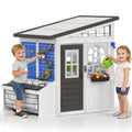 COCLUB Outdoor Wooden Playhouse with Play Tool Shed & Pegboard Play Wall, Kids Todder Ages 3+