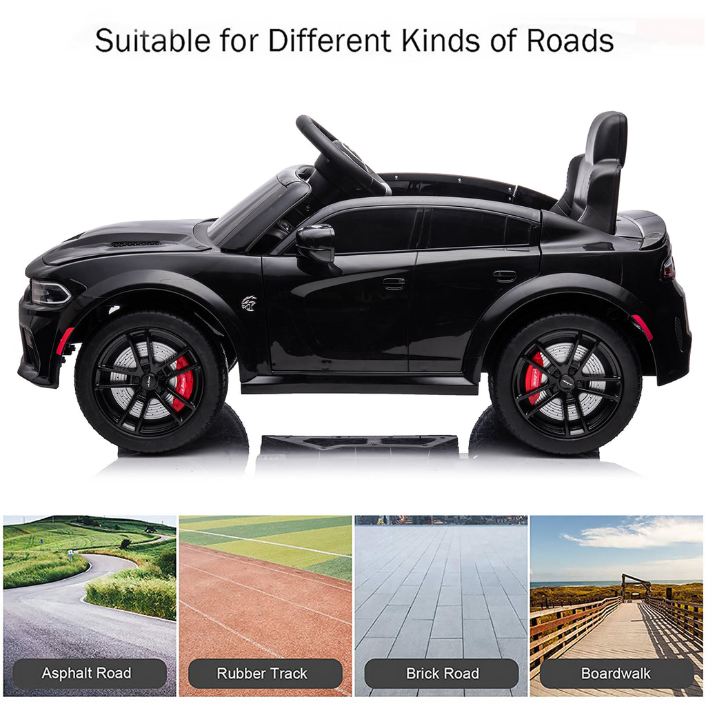 12V Ride On Car, Dodge Charger Powered Electric Car with Battery Powered, Bluetooth, Remote Control, LED Light, Ride On Toy for Ages 3+ Kids