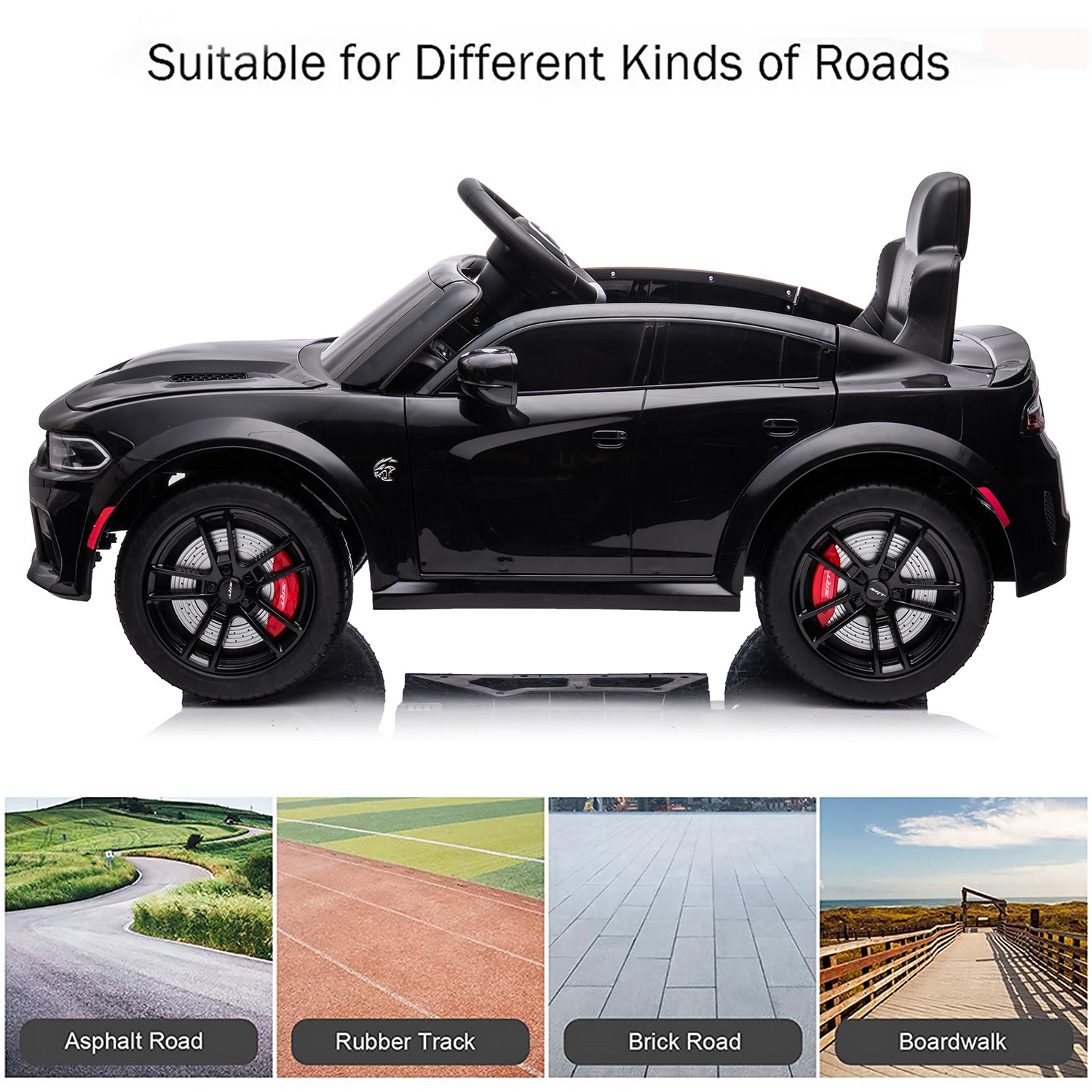 12V Ride On Car, Dodge Charger Powered Electric Car with Battery Powered, Bluetooth, Remote Control, LED Light, Ride On Toy for Ages 3+ Kids