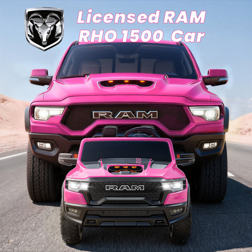 24V 2 Seats Ride On Car for Kids, Licensed RAM RHO 1500 Powered Electric Car with 4 Wheels Spring Suspesion, Ride On Toy for 3-8 Year Boys & Girls with Remote Control, Horm, Siren, LED Lights