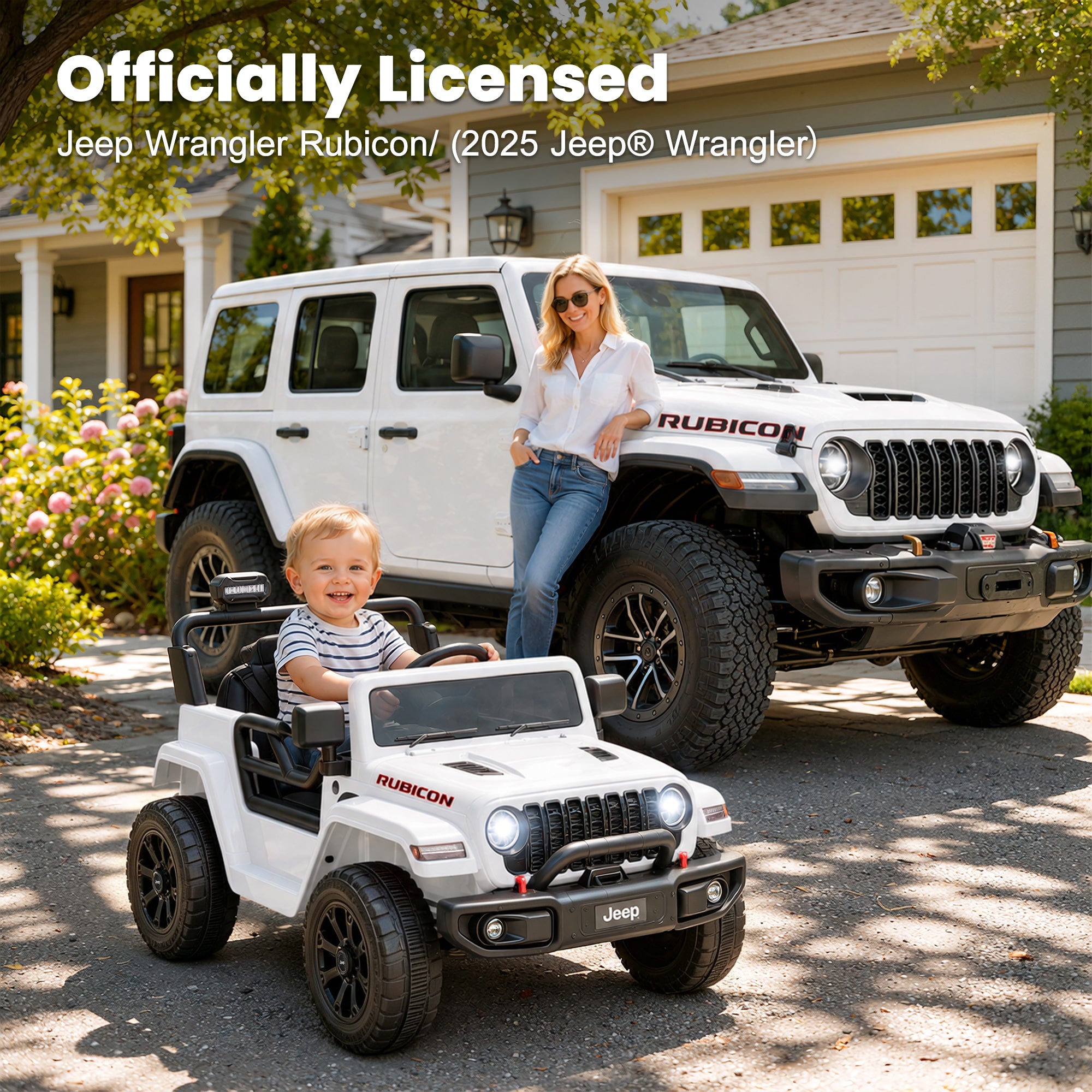 Jeep 12V Ride on Car with Remote Control/Bluetooth, Jeep Wrangler Rubicon Battery Powered Ride on Truck Toy w/Dual Wheel Suspension, Electric Car for Kids Toddler