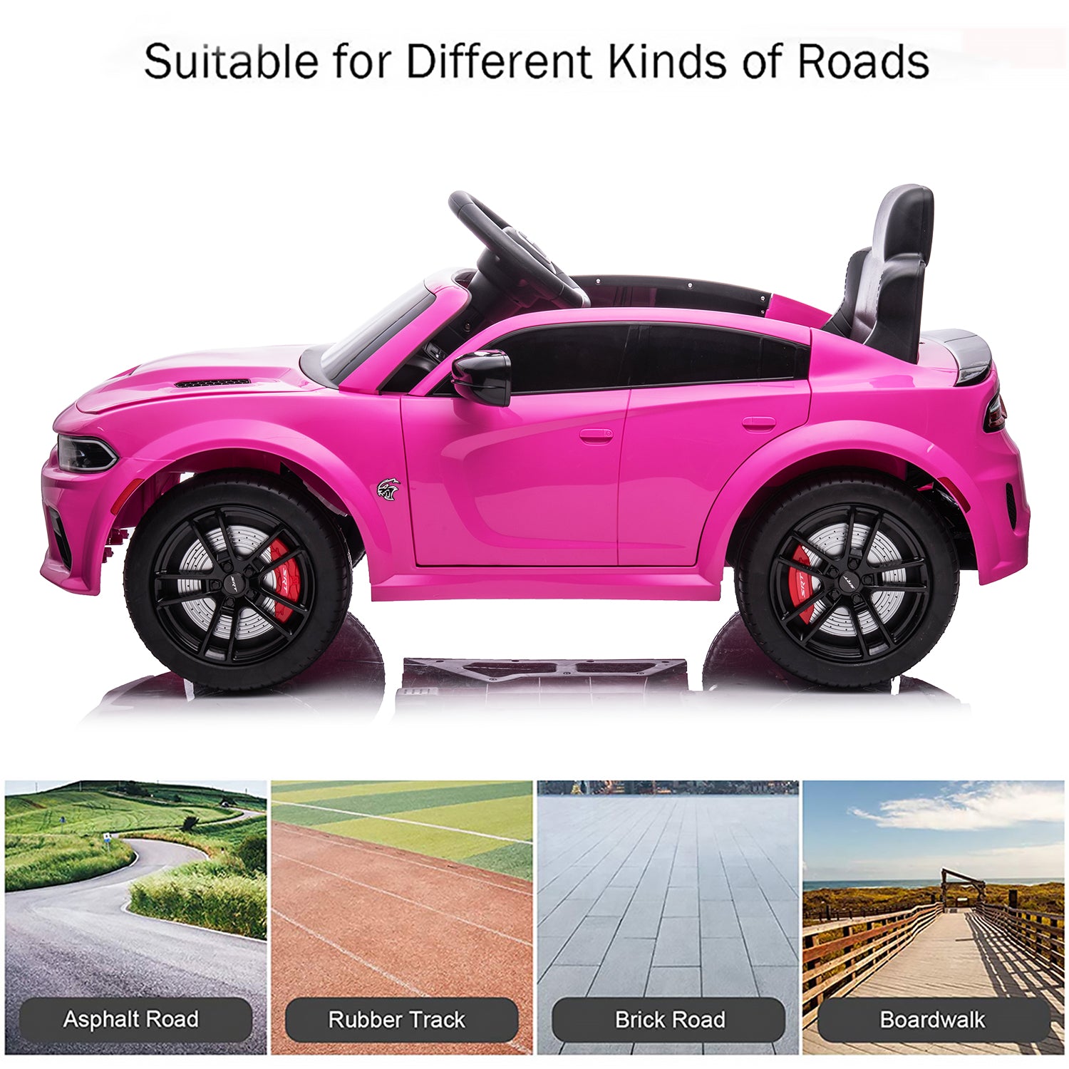 12V Ride On Car, Dodge Charger Powered Electric Car with Battery Powered, Bluetooth, Remote Control, LED Light, Ride On Toy for Ages 3+ Kids
