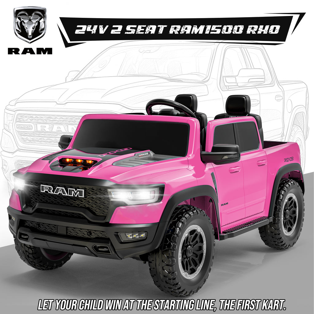 COCLUB RAM 24V Ride on Cars for Tow Kids, RAM 1500 RHO 2 Seat Battery Powered Ride on Toys with Remote Control, 4 Wheels Suspension Trunk, LED Light, MP3 Player, Electric Car for Kids Boy Girl Gift（副本）