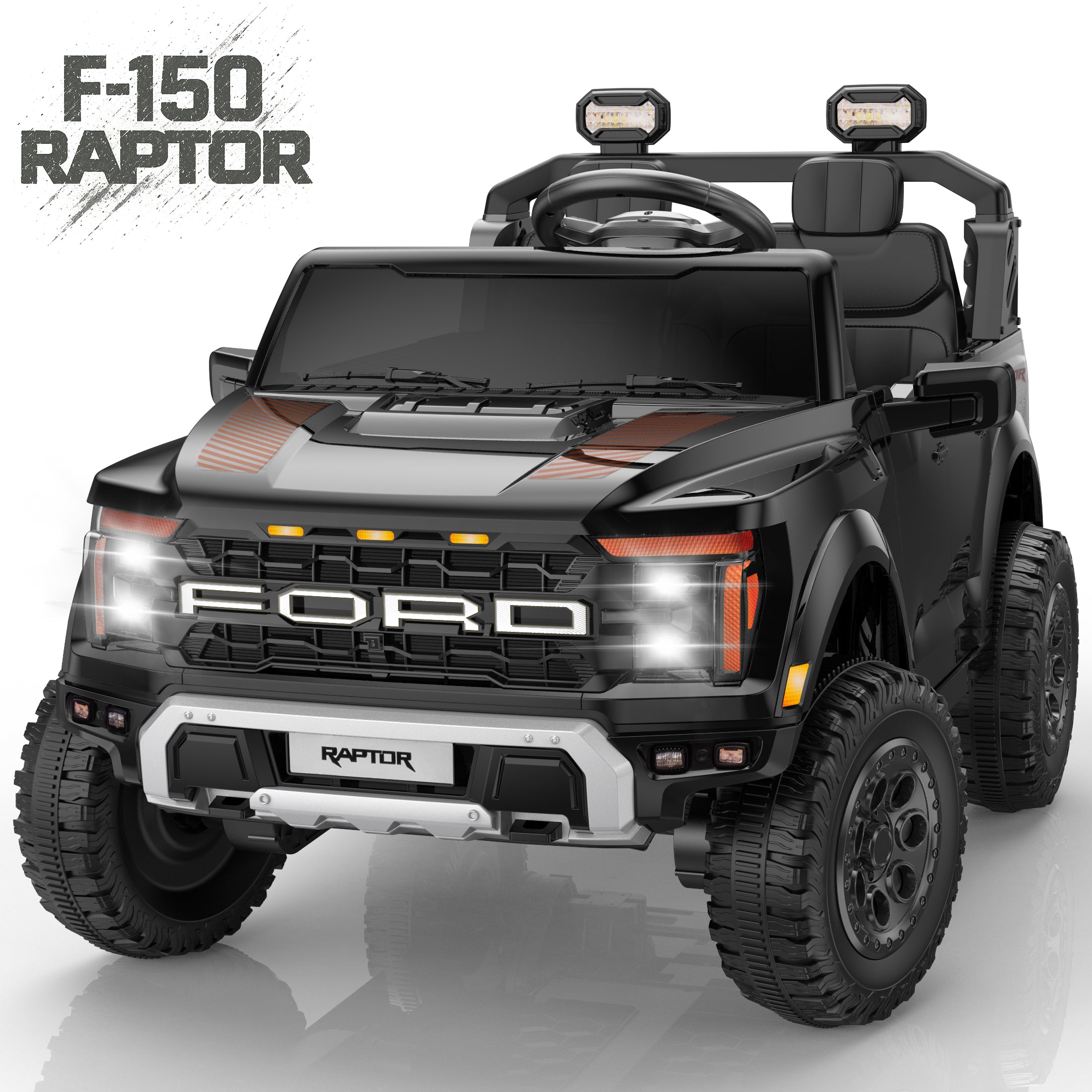 Ford F150 Raptor 24V Powered Ride on Cars for Kids, Extra large Real 2 Seater Ride on Toys with Remote Control, Bluetooth, LED, Truck Storage, Electric Vehicles Ride on Truck for Boys Girls Gifts