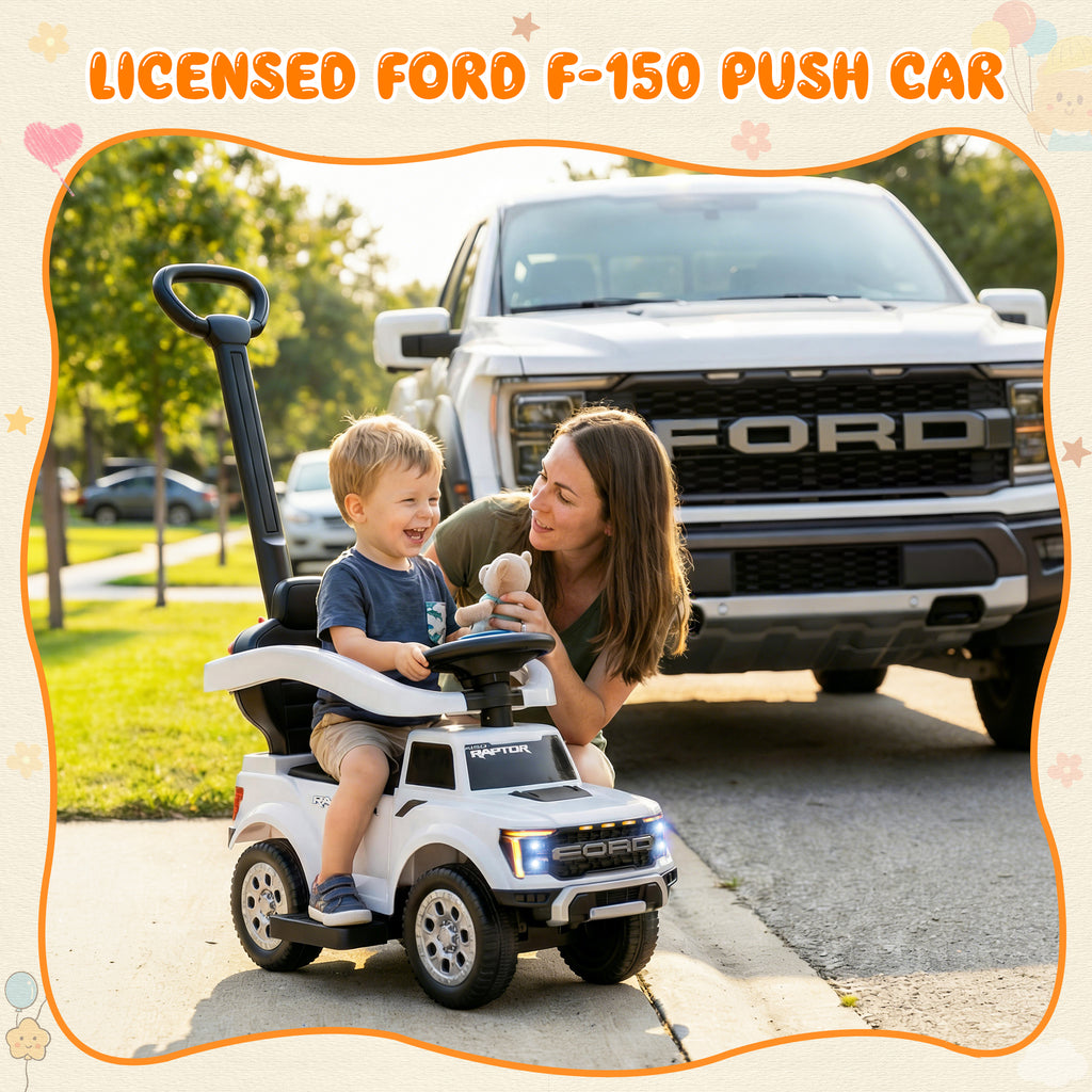3 In 1 Push Car for Toddlers, Licensed Ford F-150 Ride On Push Car with Removable Parents Handle, Guardrails, Horn, LED Light, Kids Ride On Toy for Ages 18-36 Months, Black