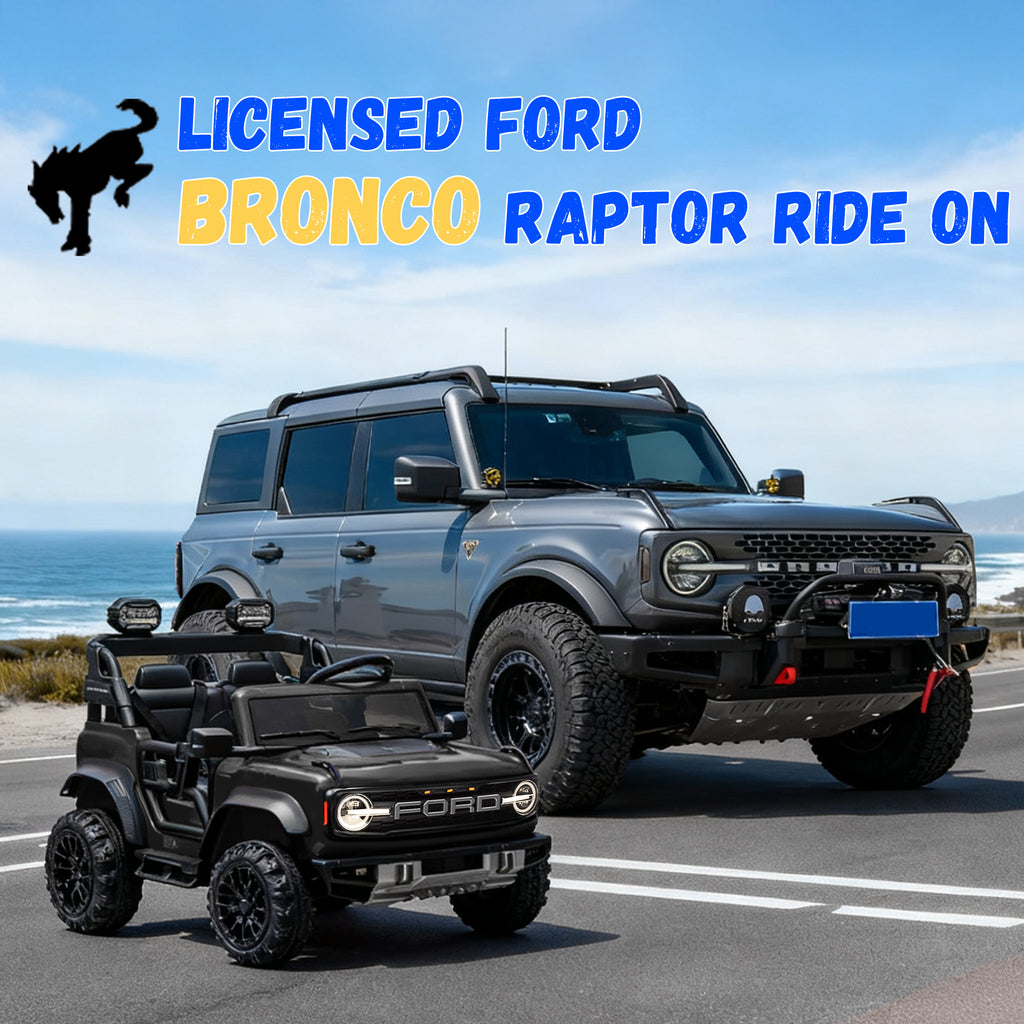 2 Seats 24V Electric Car for Big Kids, Licensed Ford Bronco Raptor Powered Ride On Car with 4 Wheels Spring Suspension, Parent Remote Control, 24V Ride On Toys for Ages 3-8 Boys Girls Gifts