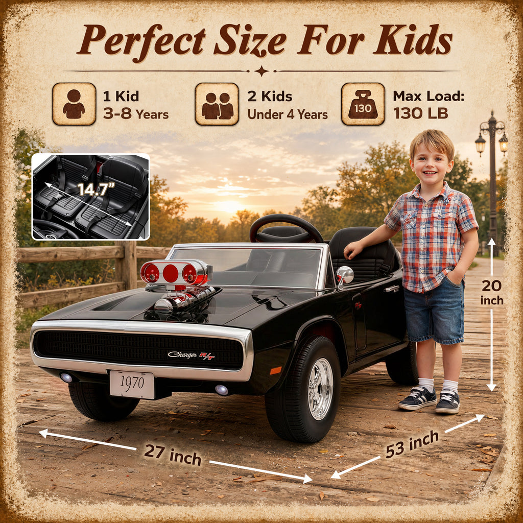 24V Ride On Car for Kids, Licensed Dodge 1970 Charger R/T Electric Car w/Parent Remote Control, Engine Spray, LED Lights, Bluetooth, MP3, 4-Wheel Spring Suspension, Ride On Toys for Ages 3+