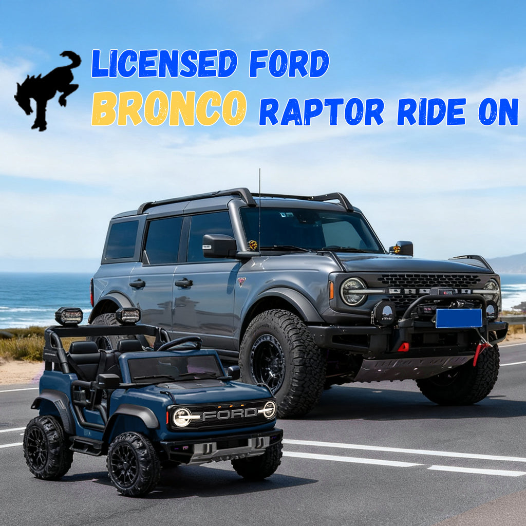 2 Seats 24V Electric Car for Big Kids, Licensed Ford Bronco Raptor Powered Ride On Car with 4 Wheels Spring Suspension, Parent Remote Control, 24V Ride On Toys for Ages 3-8 Boys Girls Gifts
