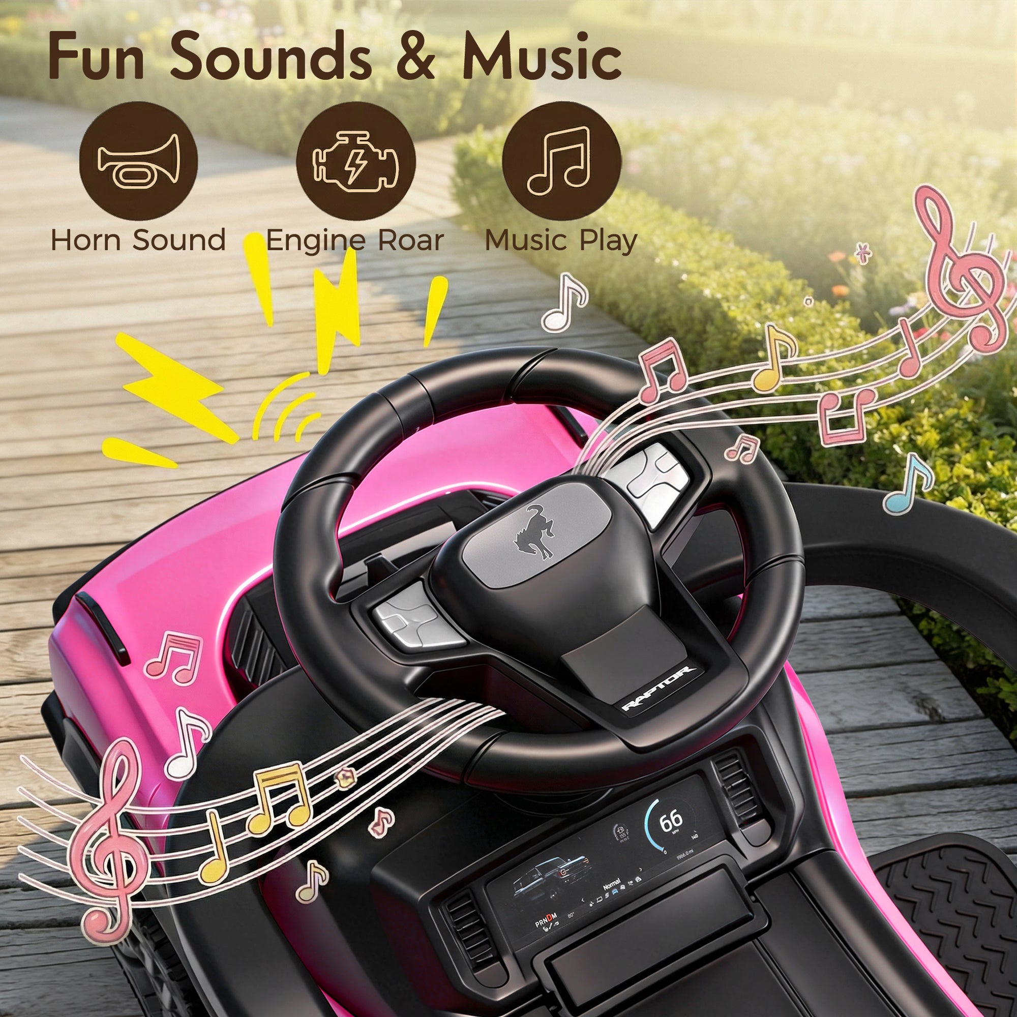 Ford Bronco 3 in 1 Push Car for Toddlers 1–3, Ride On Push Car with Parent Steering Handle, Steering Wheel, Removable Guardrail & Footrest, Music, Horn, Under Seat Storage, Silent Wheels, Pink