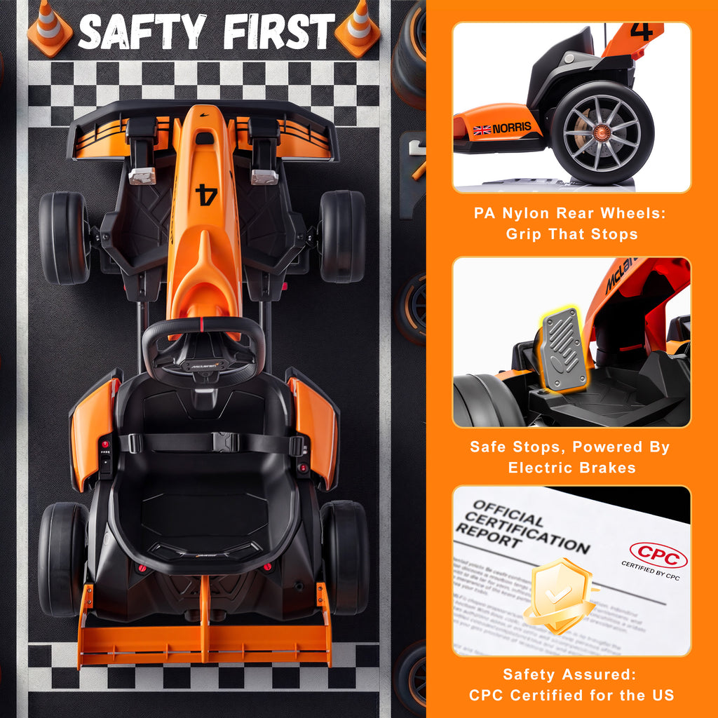 36V Electric Go Kart for Kids, Licensed McLaren Ride On Toys for Big Kids w/ 3 Level Adjustable Seat, 2 Speeds, Battery Powered Drift Racing Go Kart w/ Rear Wheels for Age 6+ Boys Girls