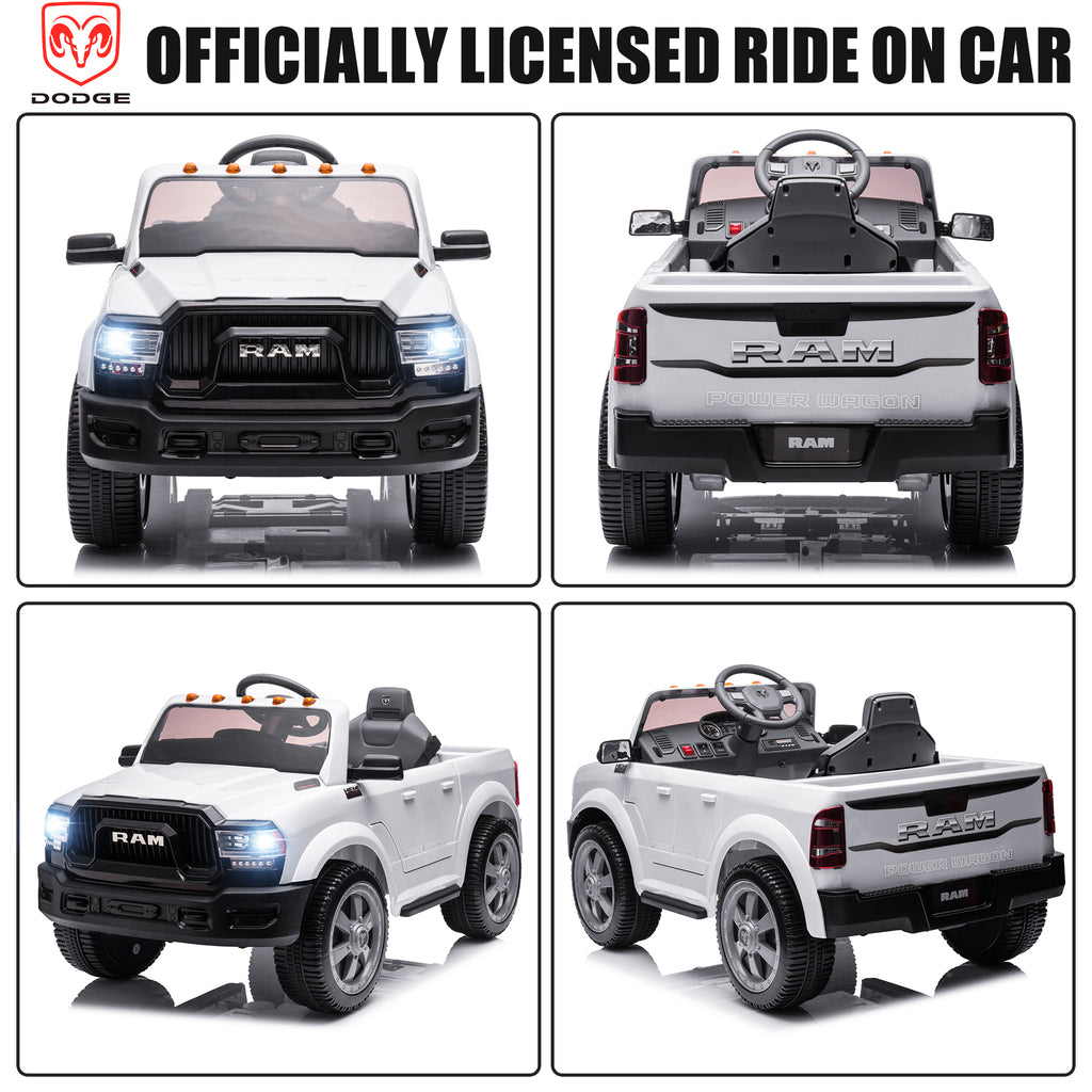 Dodge RAM Ride on Car, 12V Powered Ride on Toy with Remote Control, Rear Wheel Suspension, 5 Point Safety Belt, MP3 Player, Bluetooth, LED Lights, Electric Vehicles for 3-8 Years Boys Girls, Black