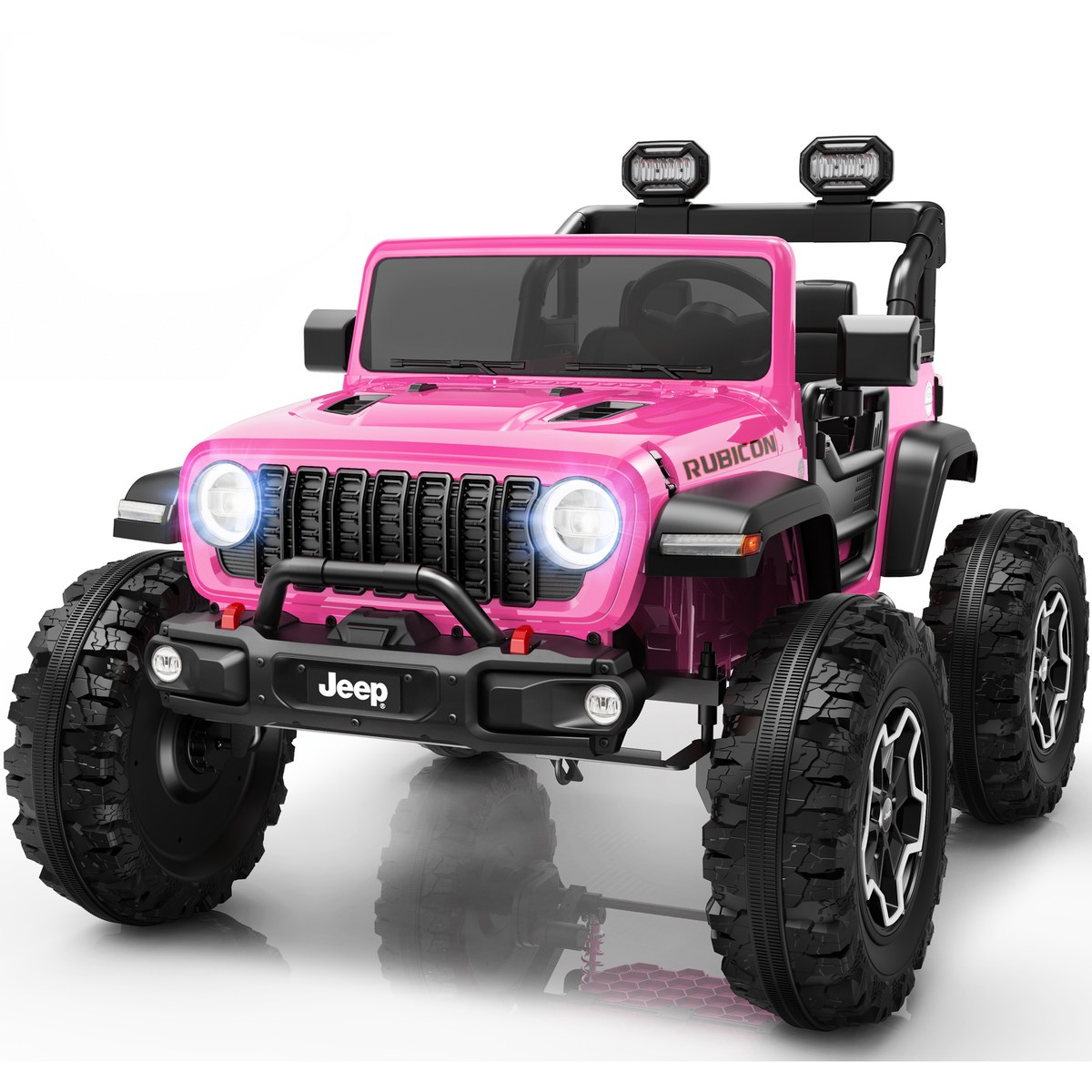 24V Jeep Wrangler Rubicon Ride On Car 2 Seaters for Big Kids, Powered Ride On w/4 Wheels Spring Suspension, Parent Remote Control, LED Lights, Bluetooth, MP3, Ride On Toy for Ages 3-8