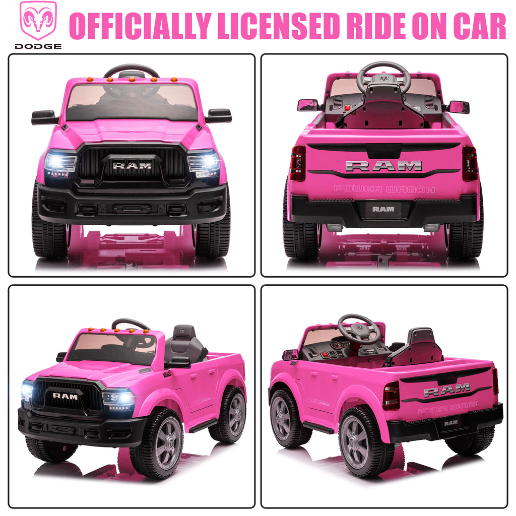 Dodge RAM Ride on Car, 12V Powered Ride on Toy with Remote Control, Rear Wheel Suspension, 5 Point Safety Belt, MP3 Player, Bluetooth, LED Lights, Electric Vehicles for 3-8 Years Boys Girls, Black