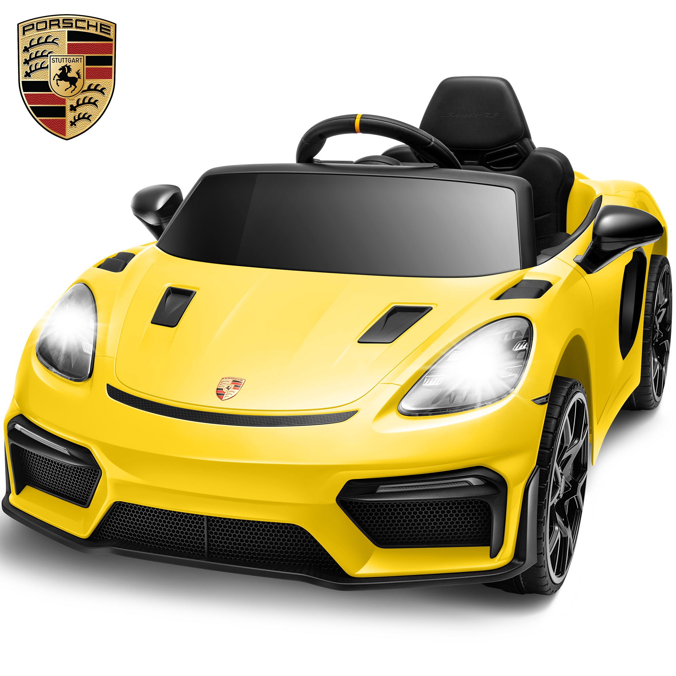 COCLUB Kids Cars to Drive 12V Licensed Porsche 718 Electric Car for Kids with LED Headlights & Tail Light, Remote Control, Music, 4 Wheel Suspension, 3 Speed Ride on Car white