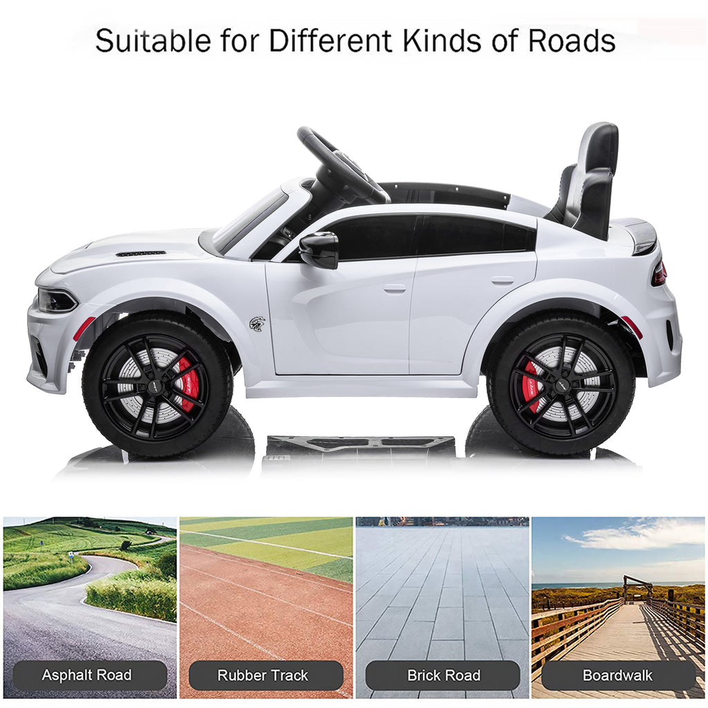 12V Ride On Car, Dodge Charger Powered Electric Car with Battery Powered, Bluetooth, Remote Control, LED Light, Ride On Toy for Ages 3+ Kids