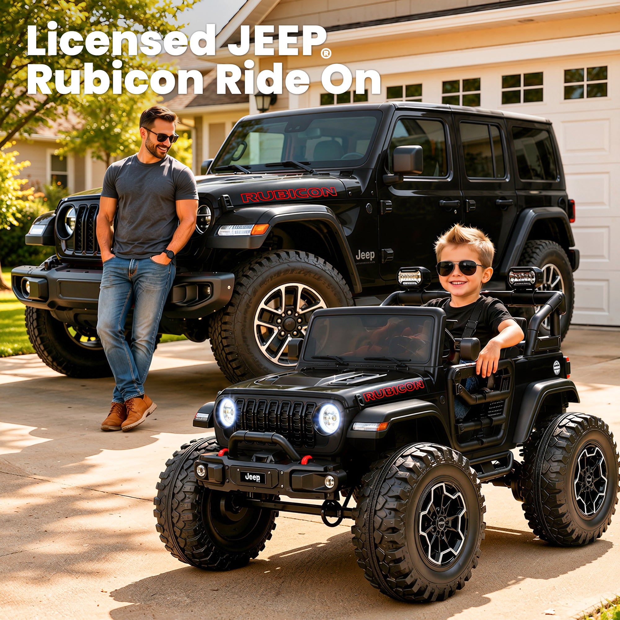 COCLUB 24V Jeep Wrangler Rubicon Ride On Car 2 Seaters for Big Kids, Powered Ride On w/4 Wheels Spring Suspension, Parent Remote Control, LED Lights, Bluetooth, MP3, Ride On Toy for Ages 3-8