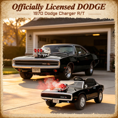 24V Dodge Charger 1970 2 Seater Ride On Car, Battery Powered Ride On Toys w/4-Wheel Suspension, Parent Remote Control, Engine Spray, LED Lights, Bluetooth, MP3, 24V Ride On for Ages 3+