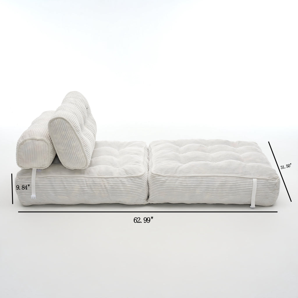 UHOMEPRO Convertible Sleeper Chair, Folding Sofa Bed with Headrest, Lumbar Pillow, High-Density Foam, Portable Floor Sofa for Living Room Bedroom, White
