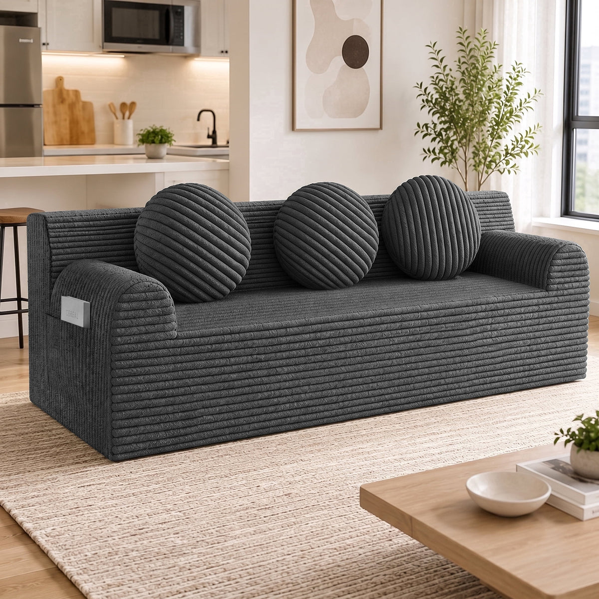 UHOMEPRO 71" Small Cloud Couch, 3 Seater Sofa with High Density Foam, No Assembly Low Profile Floor Couch for Bedroom, Apartment, 1200lbs, Deep Gray