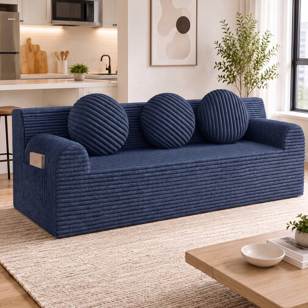 UHOMEPRO 71" Small Cloud Couch, 3 Seater Sofa with High Density Foam, No Assembly Low Profile Floor Couch for Bedroom, Apartment, 1200lbs, Deep Gray