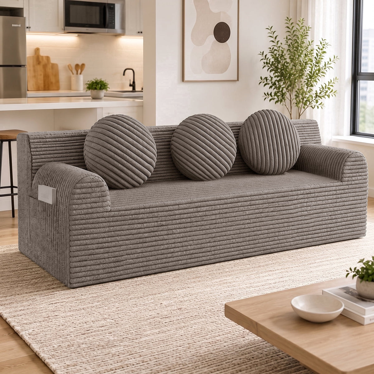 UHOMEPRO 71" Small Cloud Couch, 3 Seater Sofa with High Density Foam, No Assembly Low Profile Floor Couch for Bedroom, Apartment, 1200lbs, Deep Gray