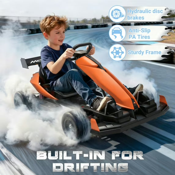 McLaren 48V Electric Go Kart for Adults & Teens, 750W Powered Motor Ride On Toy, LED Light, Hydraulic Disc Brake, 4 Wheel Spring Suspension, 3 Levels Adjustable Chassis, Foldable Design, Orange
