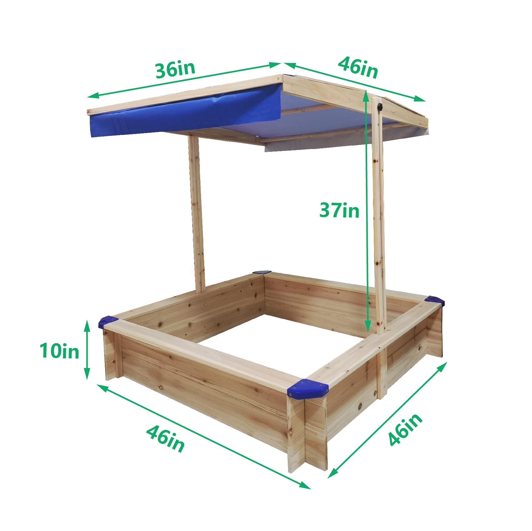 COCLUB Kids Sandbox with Cover, Outdoor Sandbox with Canopy Height Adjustable, Sand Pit for Backyard Play, Wooden Sand Box, Outdoor Toy Gifts for Children, Golden Red