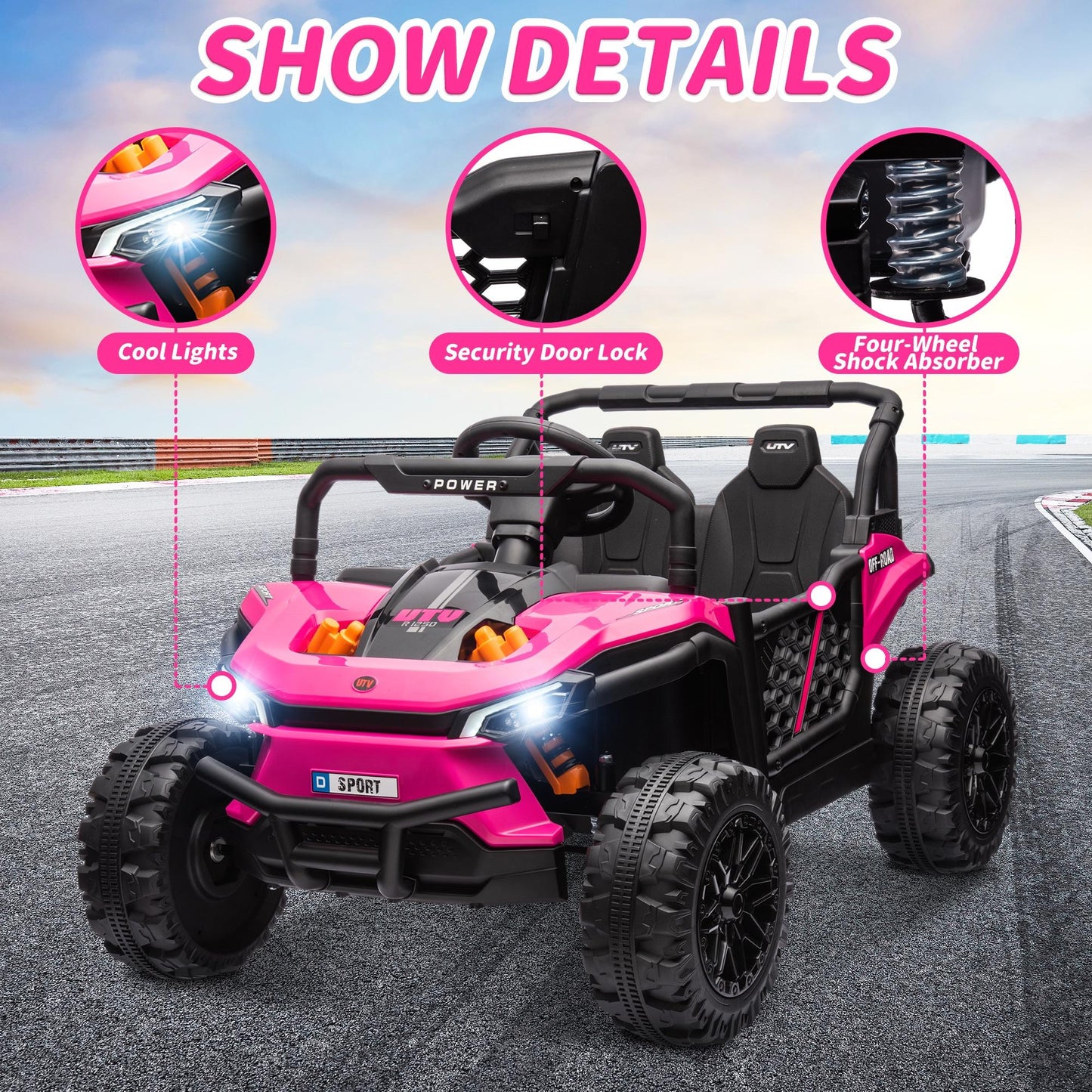 uhomepro Ride on Truck Car,12 V Powered Ride Toys for Kids with Remote Control Spring Suspension, LED Lights, MP3 Player, Electric Vehicles for Boys and Girls Gifts, Pink