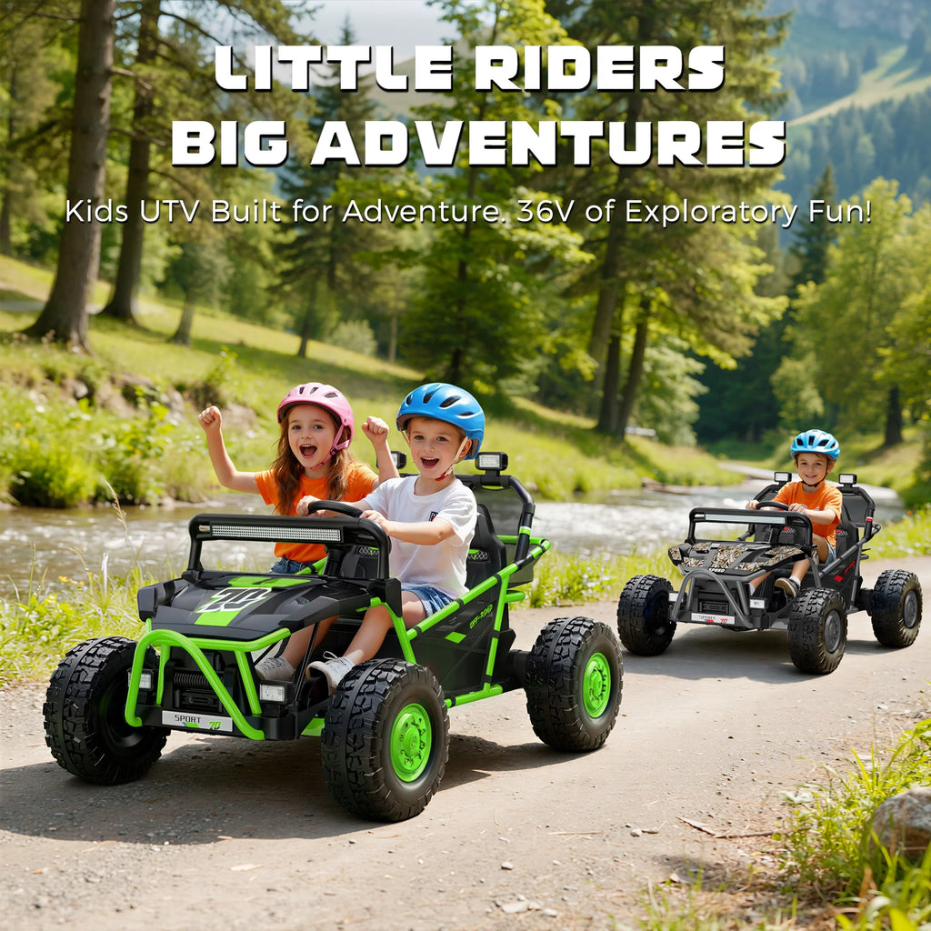 36V Electric Ride on Car Toy for Big Kids, 4 Wheels Spring Suspension Cars, 2 Seater Powered Electric  UTV Toys for Boys Girls 6+, Kids Ride on Toy with Bluetooth, Music, 3 Point Seatbelts, Blue