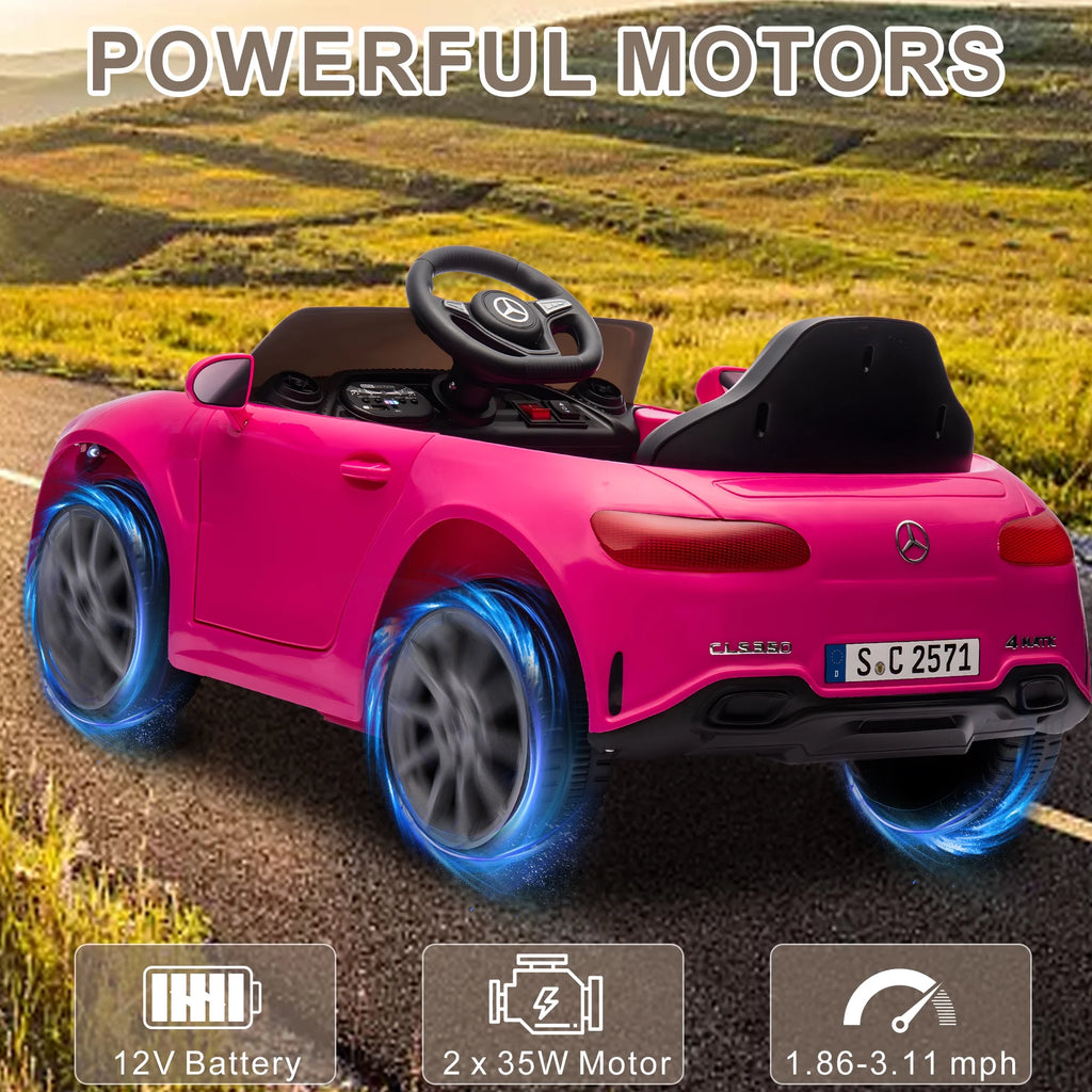 Kids Ride on Cars, 12V Powered Mercedes Benz Ride on Toys w/Remote Control, Music, Bluetooth, LED Light, USB, Power Display, Four Wheel Suspension Electric Car for Toddlers 2-4 Year Olds, Pink