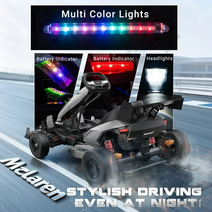 McLaren 48V Electric Go Kart for Adults & Teens, 750W Powered Motor Ride On Toy, LED Light, Hydraulic Disc Brake, 4 Wheel Spring Suspension, 3 Levels Adjustable Chassis, Foldable Design, Silver