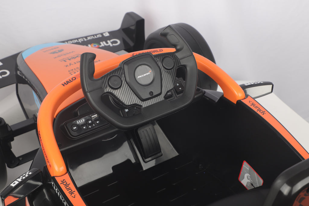 Powered Ride On Toy 12V Licensed McLaren Outdoor Race Pedal Go Kart with 2 Speeds, Bluetooth Function, Shock Absorber System, Electric Ride on Car for Ages 3-6, ASTM F963 Certified, Orange