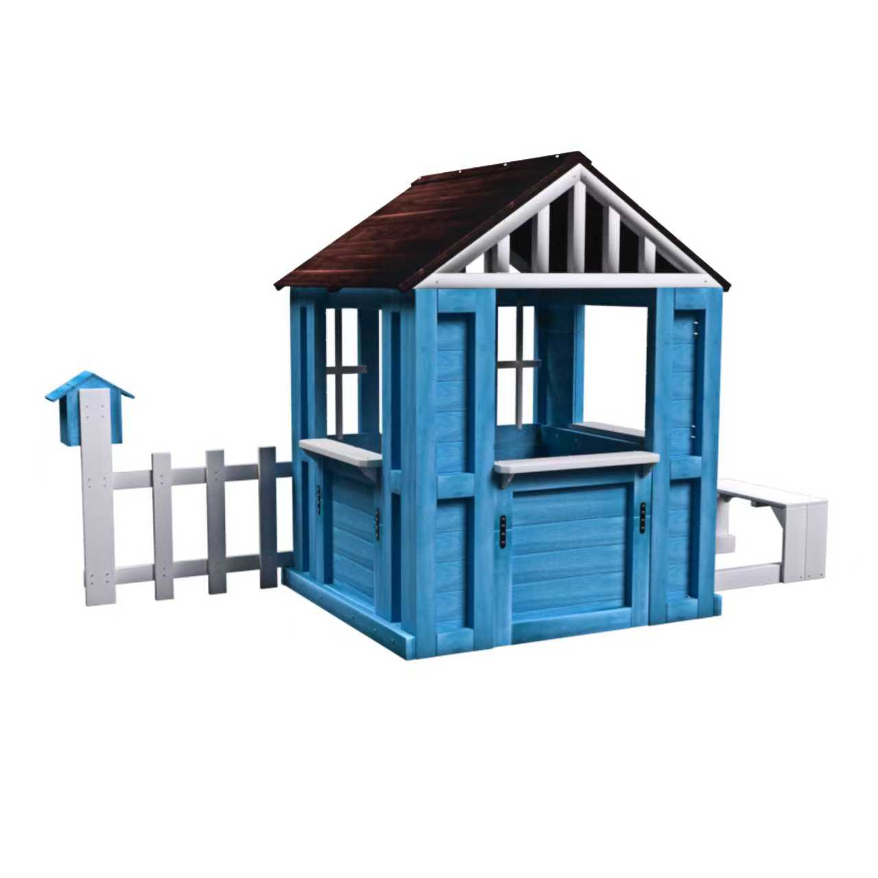 COCLUB Outdoor Playhouse for Kids Ages 3-8, Wooden Play House with Picnic Bench, Mailbox, Fence, Flowerpot Holders, Cottage Playhouse for Backyard, Garden, Patio, Gift for Boys, Girls