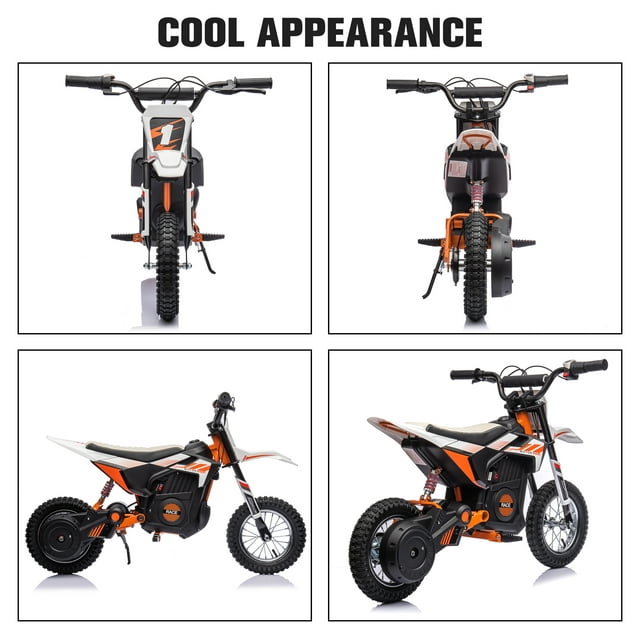 24V Electric Dirt Bike for Age 13+, 250W Battery Powered Ride On Motorcycle Toy with Twist Grip Throttle, Hand-operated Rear Brake, Chain-driven Motor, Rear Wheel Suspension, White
