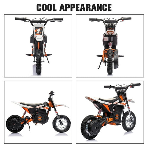 24V Electric Dirt Bike for Age 13+, 250W Battery Powered Ride On Motorcycle Toy with Twist Grip Throttle, Hand-operated Rear Brake, Chain-driven Motor, Rear Wheel Suspension, White