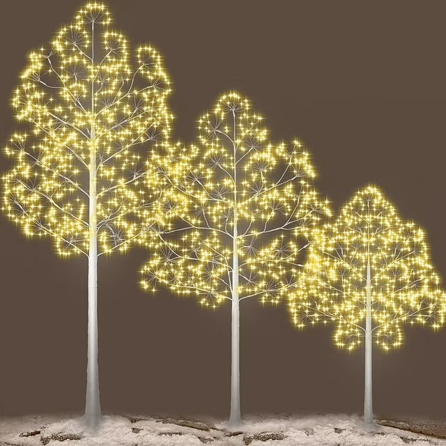 3PC Twinkling White LED Birch-Inspired Christmas Trees for Indoor Decor – Easter-Ready Lighted Trees with Warm Glow, 4FT/5FT/6FT Set, Fire-Retardant & UL-Certified (Includes Sparkling Effect Kit)