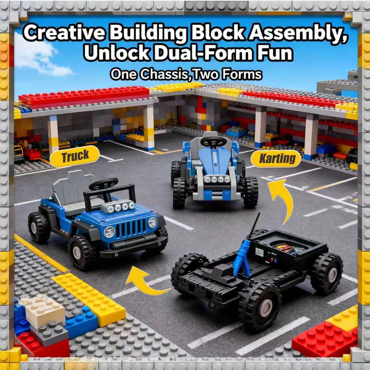 COCLUB 12V 2 Forms Block Electric Car, Power 4 Wheels Ride On Car with Remote Control, Spring Suspension, Ride On Toy for Ages 3+ Kids, Blue