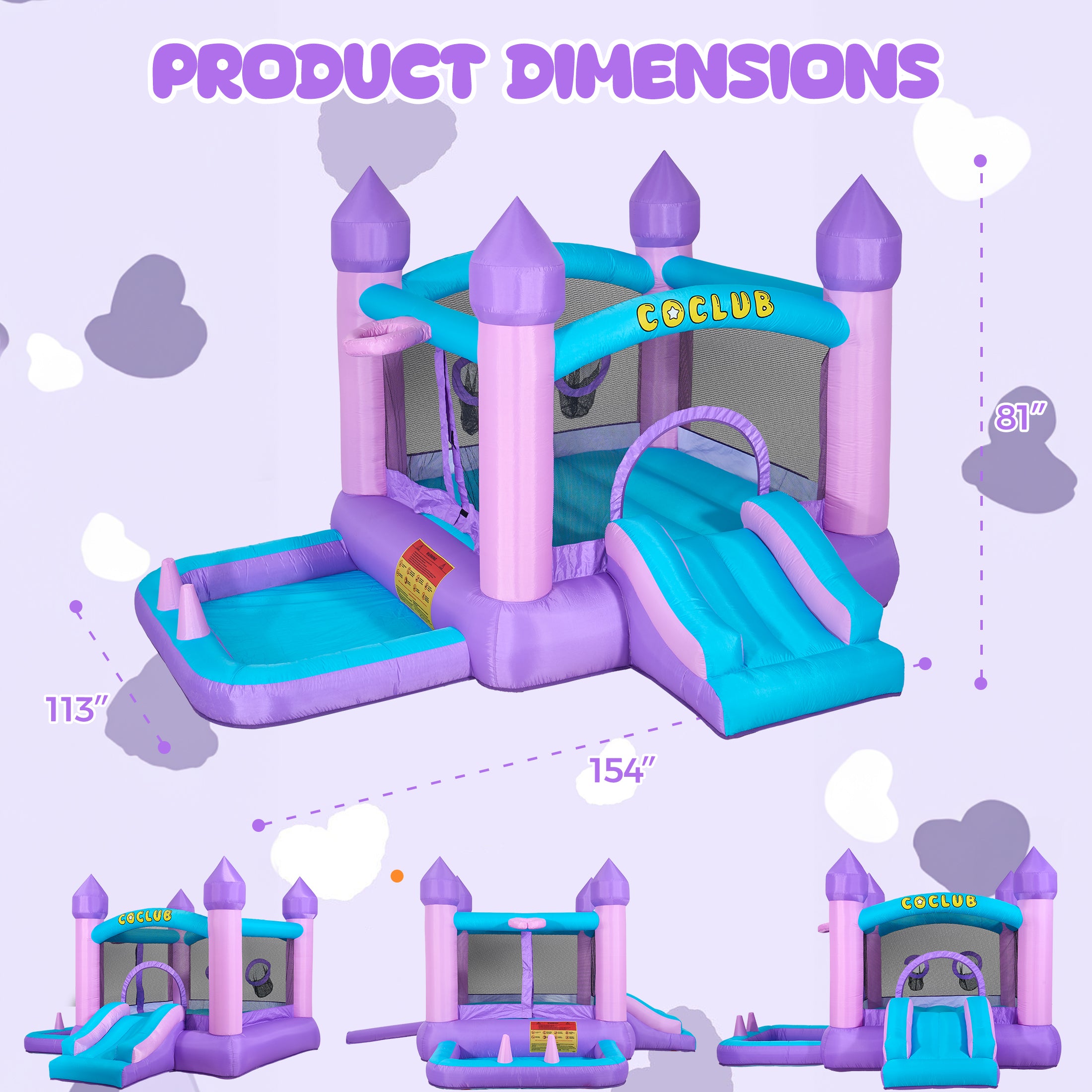COCLUB Inflatable Bounce House for Kids Outdoor & Indoor, Toddler Bouncy Castle with Slide, Blower, Ball Pit - 6-in-1 Jumping Toy for Ages 2-5 (154x113x90”)