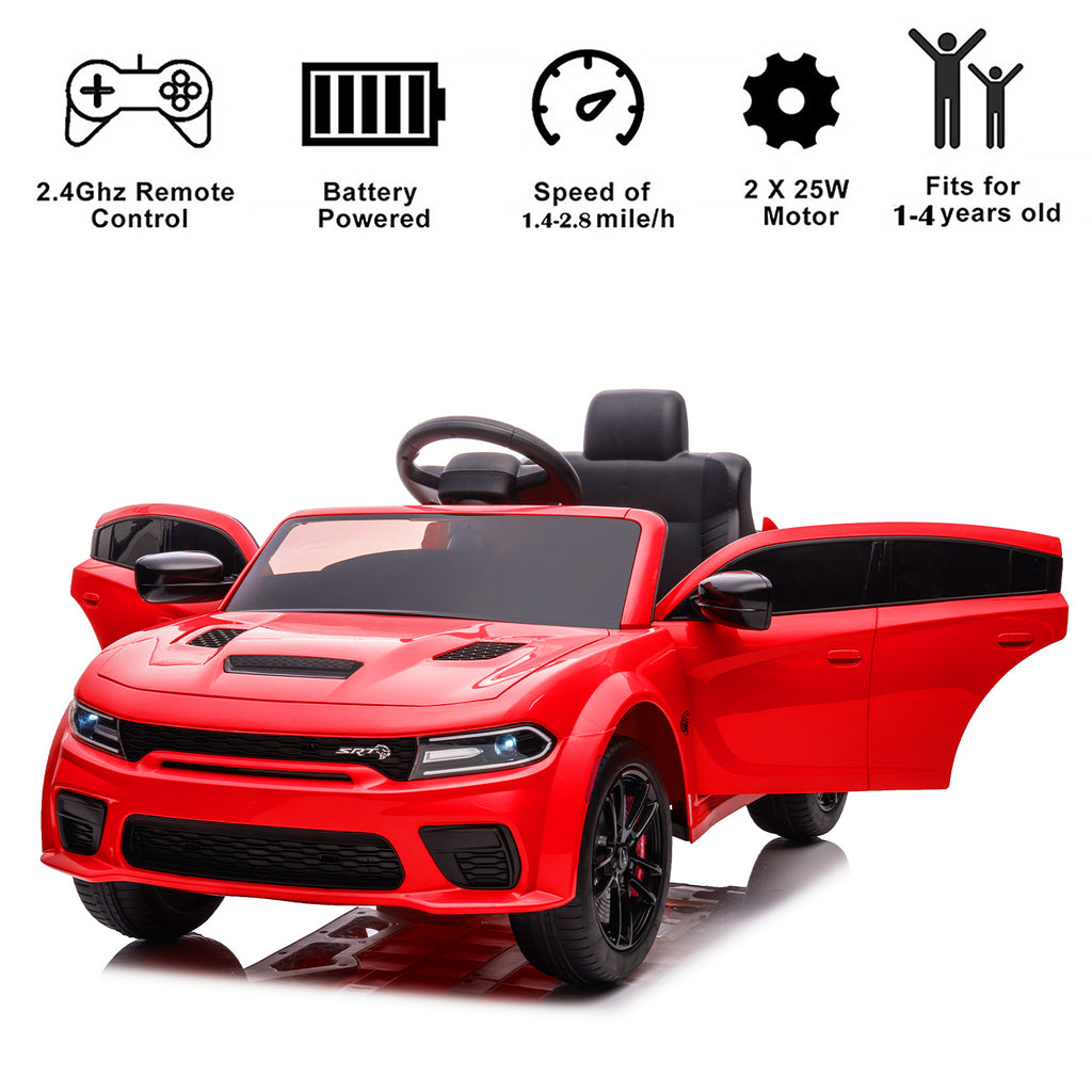 12V Ride On Car, Dodge Charger Powered Electric Car with Battery Powered, Bluetooth, Remote Control, LED Light, Ride On Toy for Ages 3+ Kids