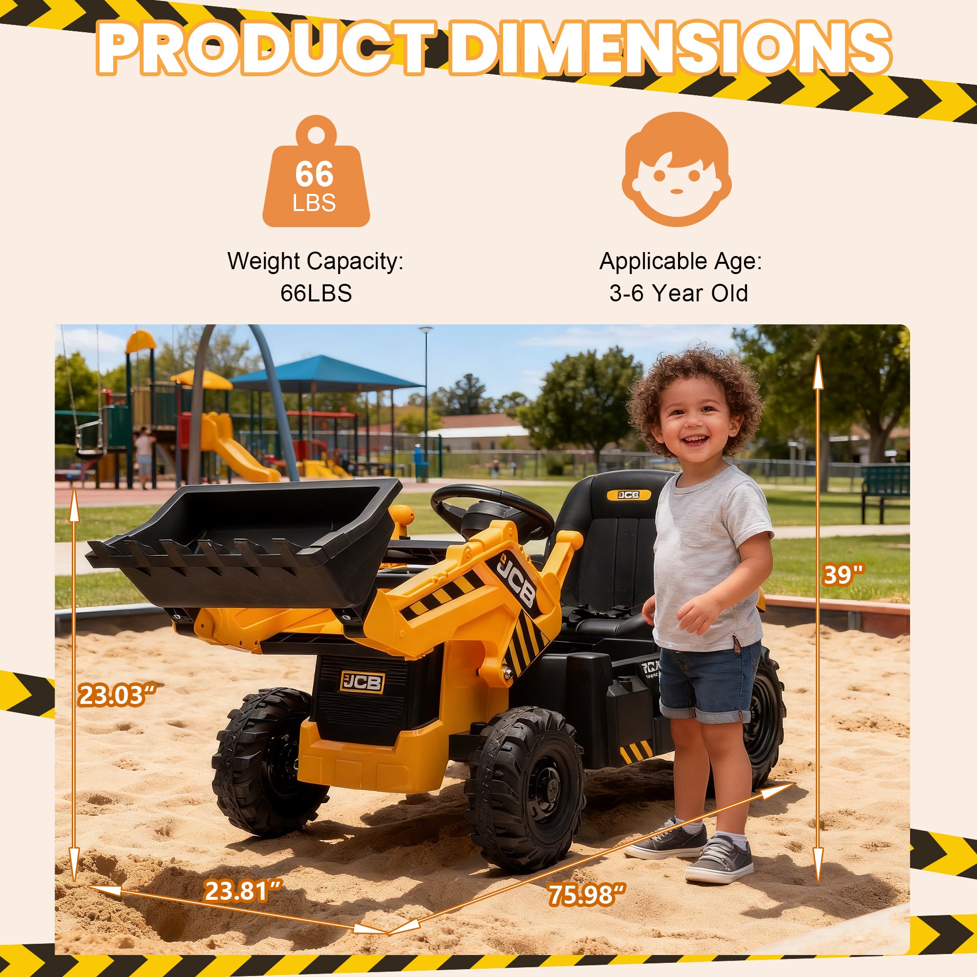 JCB 24V Ride On Excavator, 2 IN 1 Kids Electric Construction Ride on with Remote Control, Front Loader Bulldozer, Digger, Music, Ride on Toys for 3-6 Boys Girls, Yellow