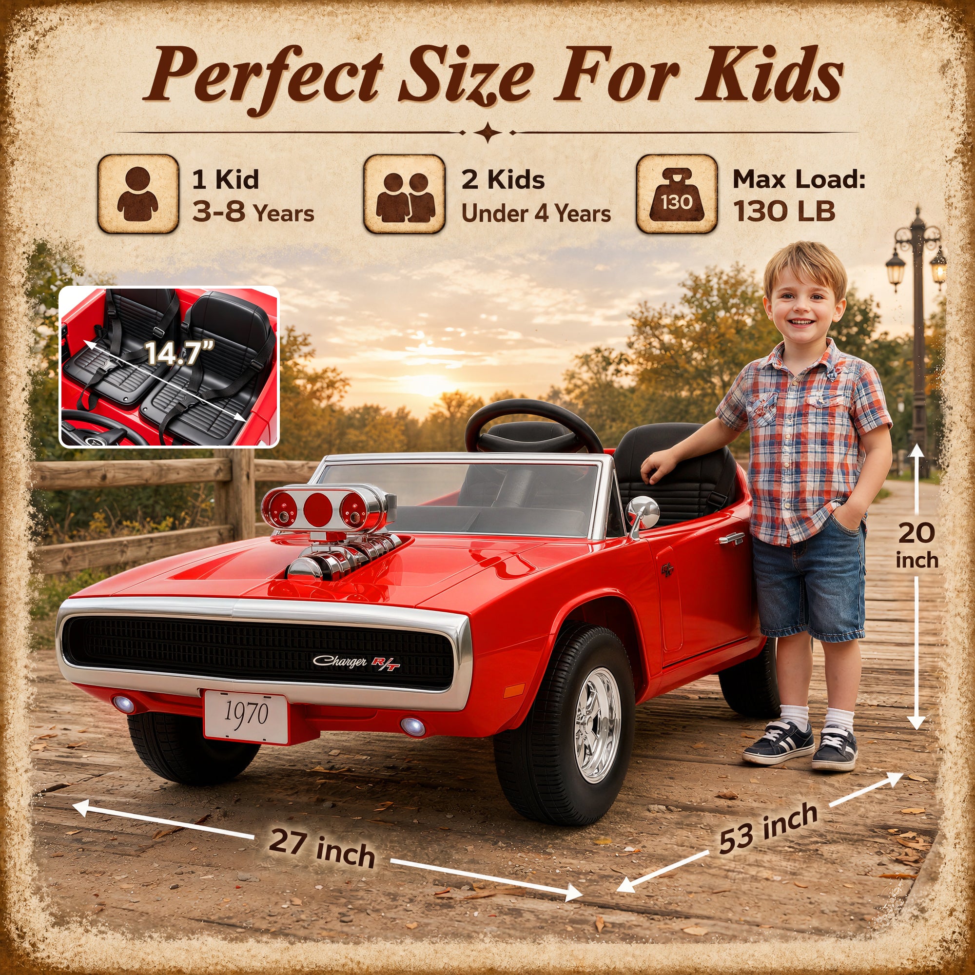 24V Ride On Car for Kids, Licensed Dodge 1970 Charger R/T Electric Car w/Parent Remote Control, Engine Spray, LED Lights, Bluetooth, MP3, 4-Wheel Spring Suspension, Ride On Toys for Ages 3+