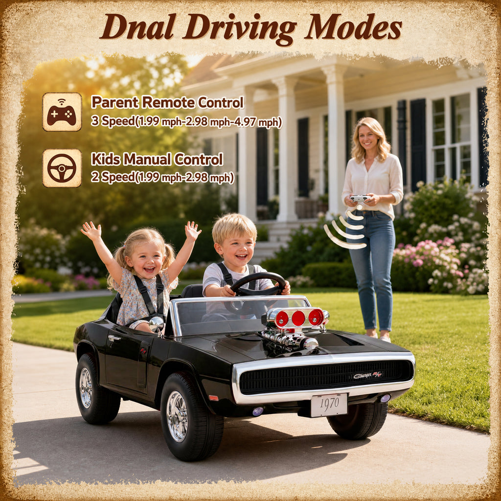 24V Ride On Car for Kids, Licensed Dodge 1970 Charger R/T Electric Car w/Parent Remote Control, Engine Spray, LED Lights, Bluetooth, MP3, 4-Wheel Spring Suspension, Ride On Toys for Ages 3+