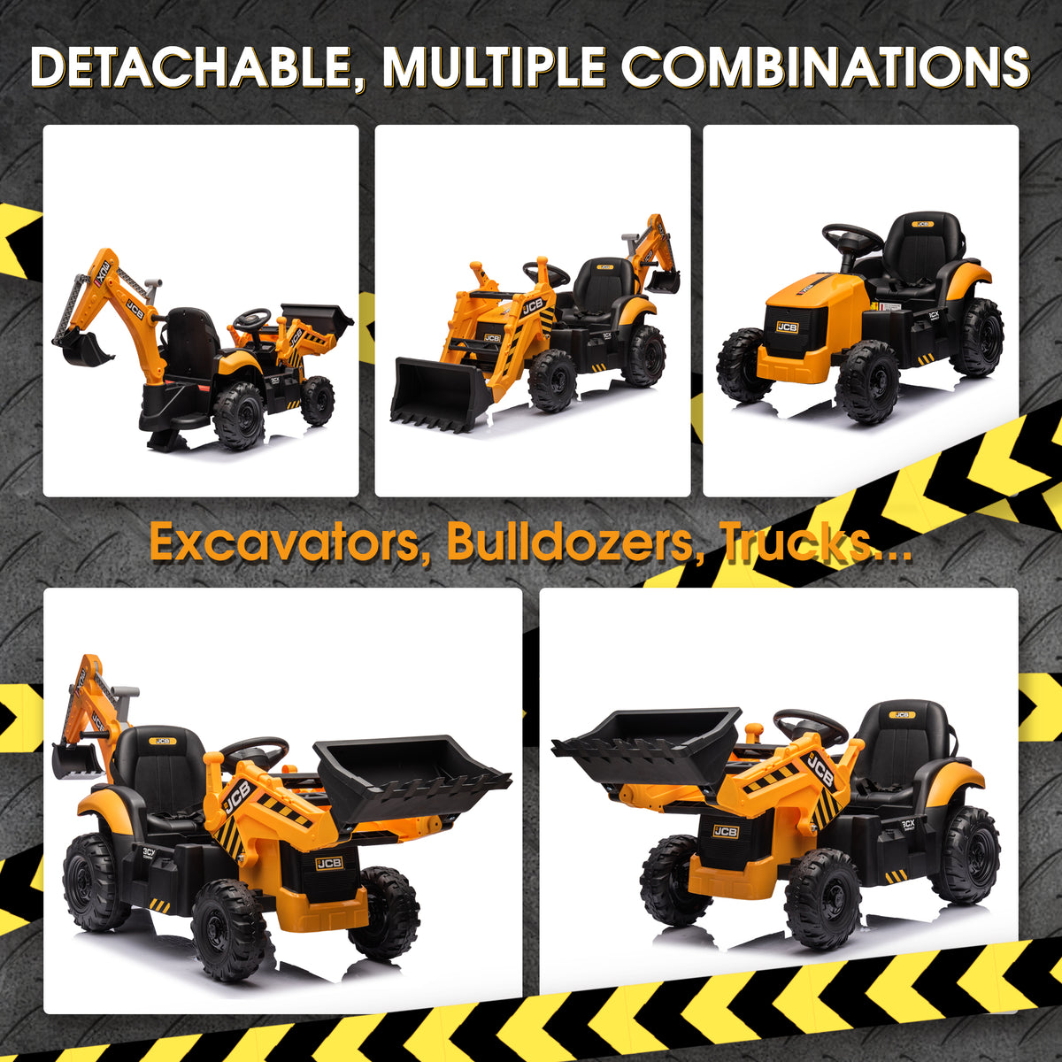 JCB 24V Ride On Excavator, 2 IN 1 Kids Electric Construction Ride on with Remote Control, Front Loader Bulldozer, Digger, Music, Ride on Toys for 3-6 Boys Girls, Yellow