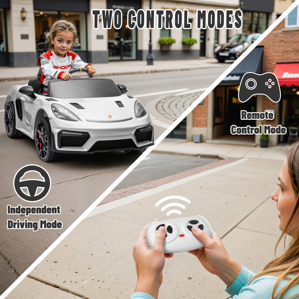Porsche 718 Kids Ride On Toy, Electric Car for Toddlers with Remote Control, 4 Wheel Suspension, Bluetooth, Music, LED, Safety Belts, Kids Sports Ride on Car for Toddler 3-6 Yrs Boys Girls Gifts