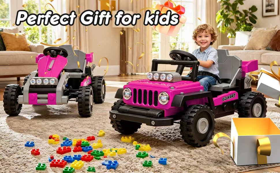 COCLUB 12V 2 Forms Block Electric Car, Power 4 Wheels Ride On Car with Remote Control, Spring Suspension, Ride On Toy for Ages 3+ Kids, Blue