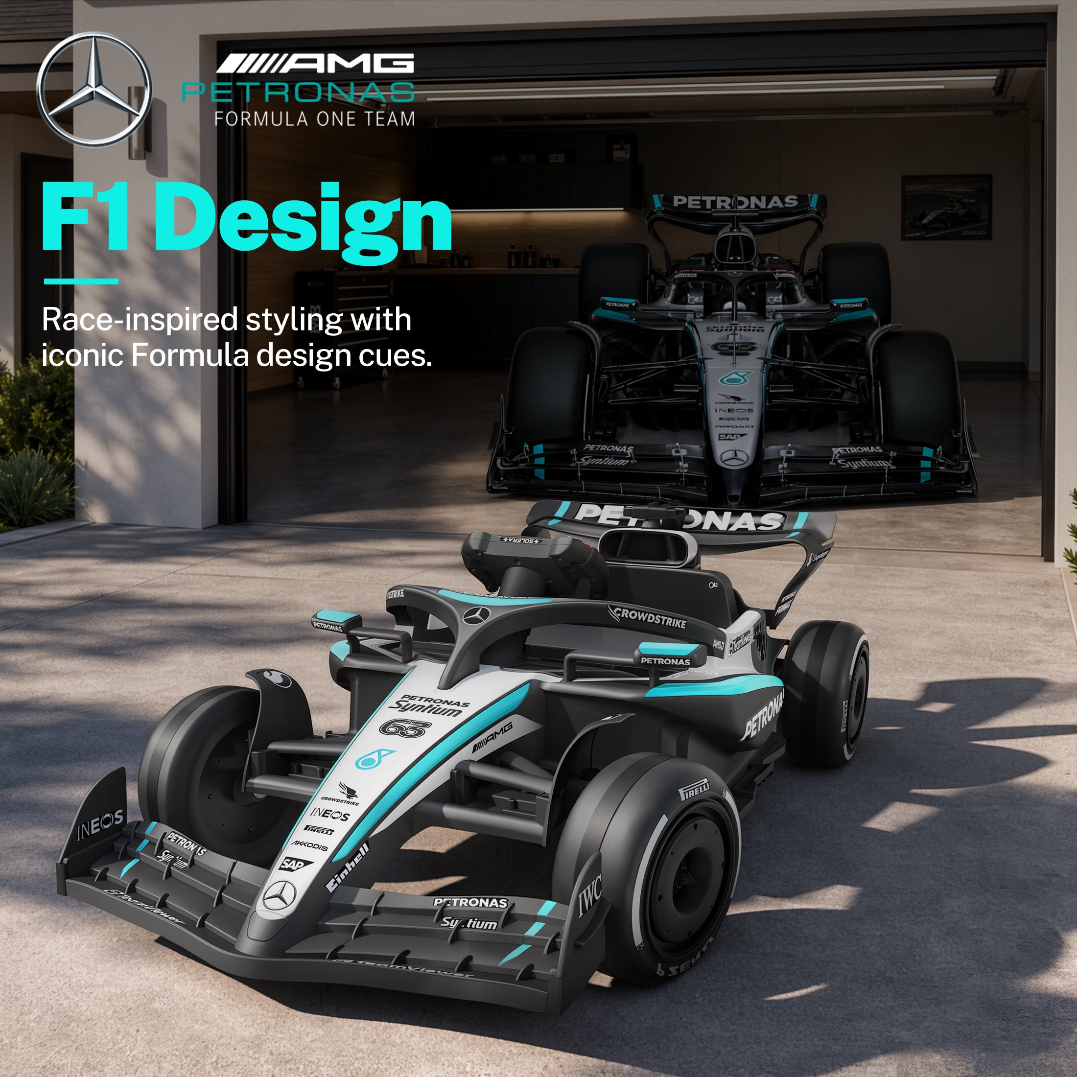 COCLUB Mercedes F1 12V Ride On Car for Kids, Battery Powered Electric Go-Kart with Parent Remote Control, Music, Bluetooth, Suspension, Kids Ride On Toy for Boys Girls Ages 3+,Black